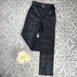 Missguided Chic Vegan Leather Belted High-Rise Straight Leg Pants Size 6